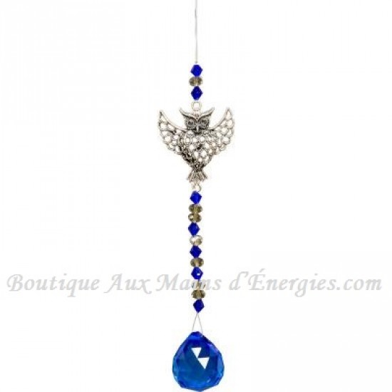 30MM SUSPENDED CRYSTAL + BEADS & OWL - BLUE